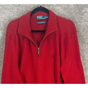 Vintage Polo Ralph Lauren Sweater Mens XL Red Ribbed 1/4 Zip Pullover VTG